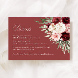 Burgundy Blush Pink Floral Wedding Hotel Details エンクロージャーカード
