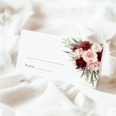 Burgundy Blush Pink Floral Wedding Name Place Card プレイスカード