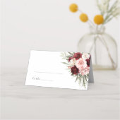 Burgundy Blush Pink Floral Wedding Name Place Card プレイスカード (正面)