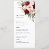 Burgundy Blush Pink Floral Wedding Reception Menu メニュー (正面)