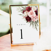 Burgundy Blush Pink Floral Wedding Table Numbers