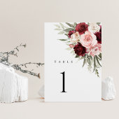 Burgundy Blush Pink Floral Wedding Table Numbers