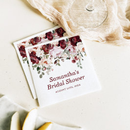 Burgundy Blush Pink Flowers Bridal Shower スタンダードカクテルナプキン