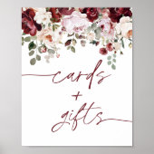 Burgundy Blush Pink Flowers Cards and Gifts Sign ポスター (正面)