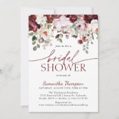 Burgundy Blush Pink Flowers, Floral Bridal Shower 招待状 (正面)