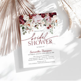 Burgundy Blush Pink Flowers, Floral Bridal Shower 招待状