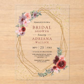 Burgundy Blush Pink Roses Geometric Bridal Shower アクリル招待状 (正面)
