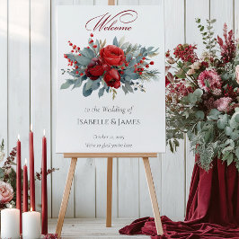 Burgundy & Blush Roses Wedding Welcome ポスター