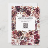 Burgundy Blush Script Floral QR Code Wedding 招待状 (裏面)