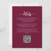Burgundy Blush Silver Floral QR Code Wedding 招待状 (裏面)