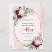 Burgundy Blush Stylish Wedding Invitation Template 招待状 (正面)