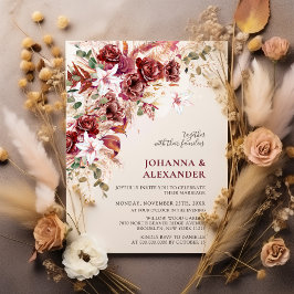 Burgundy Blush Terracotta Boho Floral Wedding 招待状