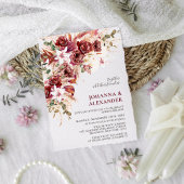 Burgundy Blush Terracotta Boho Floral Wedding 招待状