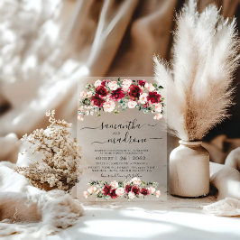 Burgundy Blush Watercolor Roses Wedding  アクリル招待状