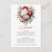 Burgundy Blush White Floral Wedding Details エンクロージャーカード (正面)