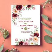 Burgundy Blush Wildflower Wedding Invitation Card 招待状