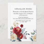 Burgundy Bohoフローラ、カスタマイズ可能、40歳の誕生日 招待状 (正面/裏面)