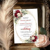 Burgundy Boho Botanical Floral Wedding Invite 招待状