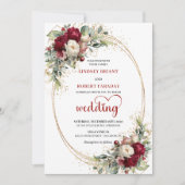 Burgundy Boho Botanical Floral Wedding Invite 招待状 (正面)