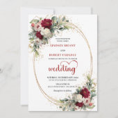 Burgundy Boho Chic Gold Wedding Invitation 招待状 (正面)