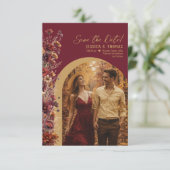 Burgundy Boho Chic Wildflowers Arch Photo Wedding セーブザデート (スタンド正面)
