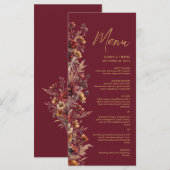 Burgundy Boho Chic Wildflowers Elegant Wedding メニュー (正面/裏面)