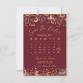 Burgundy Boho Chic Wildflowers Wedding Calendar セーブザデート (正面)