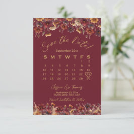 Burgundy Boho Chic Wildflowers Wedding Calendar セーブザデート