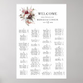 Burgundy Boho Floral Alphabetical Seating Chart ポスター (正面)