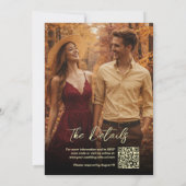Burgundy Boho Wildflowers & Photo QR Code Wedding 招待状 (裏面)