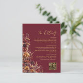 Burgundy Boho Wildflowers QR Code Wedding Details エンクロージャーカード (スタンド正面)