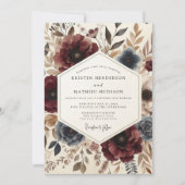 Burgundy Botanical Autumn Wedding 招待状 (正面)