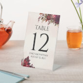 Burgundy Botanical Autumn Wedding Table Number 台座サイン (インサイチュ)