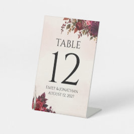 Burgundy Botanical Autumn Wedding Table Number 台座サイン