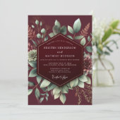 Burgundy Botanical Bloom Wedding 招待状 (スタンド正面)