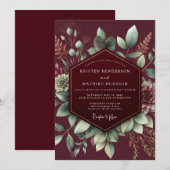Burgundy Botanical Bloom Wedding 招待状 (正面/裏面)