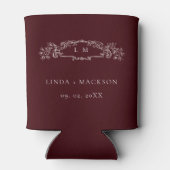 Burgundy botanical crest monogram wedding 缶クーラー (裏面)