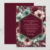 Burgundy Botanical Dream Wedding 招待状 (正面/裏面)