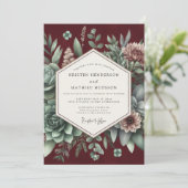 Burgundy Botanical Elegance Wedding 招待状 (スタンド正面)