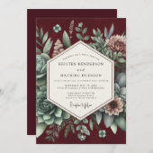 Burgundy Botanical Elegance Wedding 招待状 (正面/裏面)