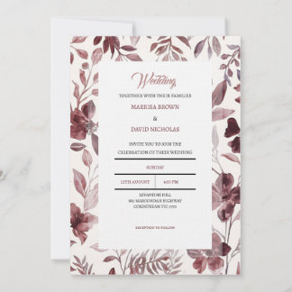 Burgundy Botanical Elegance Wedding Invitation 招待状