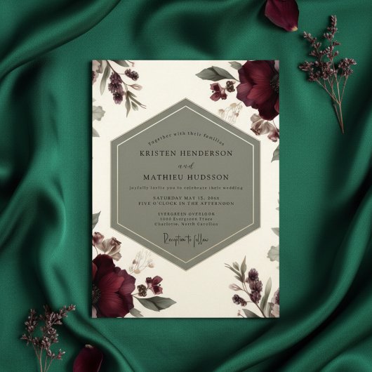 Burgundy Botanical Opulence Wedding 招待状