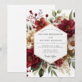 Burgundy Botanical Romance Wedding 招待状 (正面/裏面)