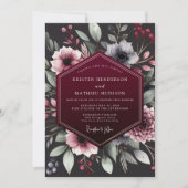 Burgundy Botanical Romance Wedding 招待状 (正面)