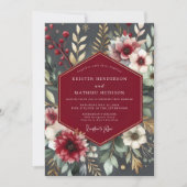 Burgundy Botanical Romantic Wedding 招待状 (正面)