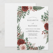 Burgundy Botanical Romantic Wedding 招待状 (正面/裏面)