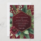 Burgundy Botanical Winter Wedding 招待状 (正面)