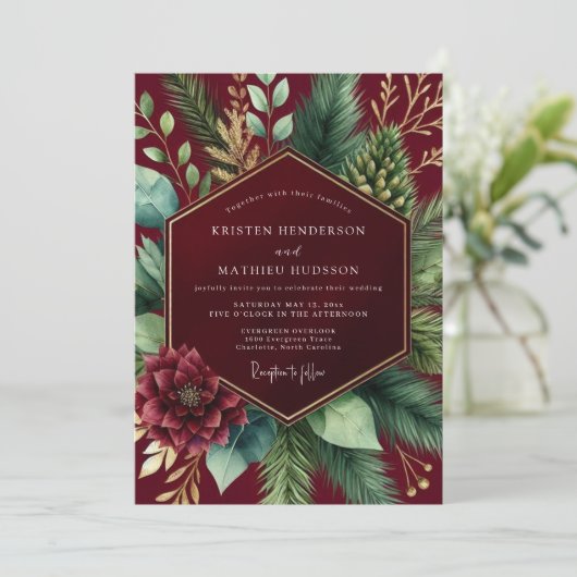 Burgundy Botanical Winter Wedding 招待状 (スタンド正面)