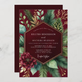 Burgundy Botanical Winter Wedding 招待状 (正面/裏面)