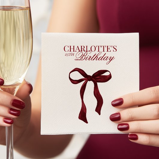 Burgundy Bow Birthday スタンダードカクテルナプキン